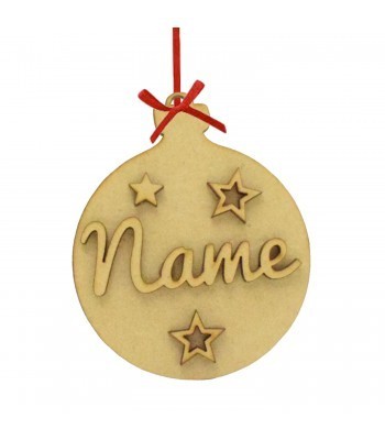 Laser Cut Personalised Christmas 3D Name Bauble - 100mm Size - With Stars